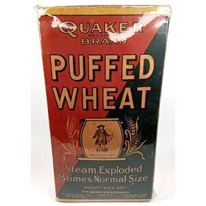 Prohibition Era Cereal Box Puffed Wheat 4 Oz Net Quaker Brand Made In USA 1919